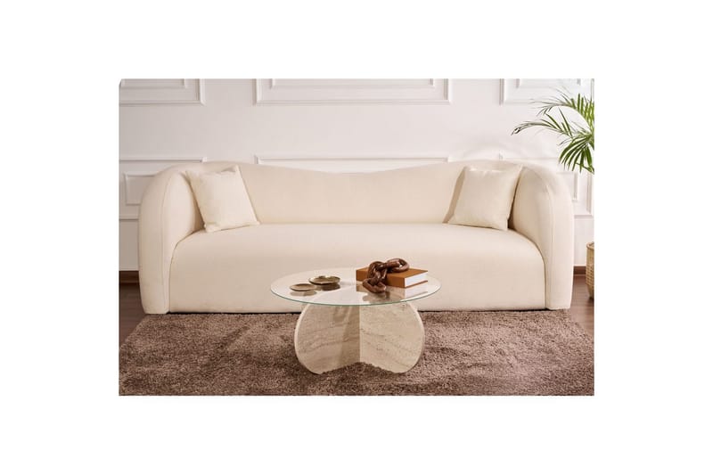 Soffbord Aeris 75 cm med Glasskiva - Travertin / Transparent - Möbler - Bord & matgrupper - Soffbord