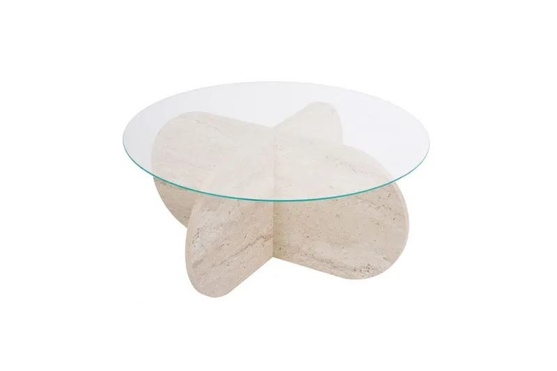 Soffbord Aeris 75 cm med Glasskiva - Travertin / Transparent - Möbler - Bord & matgrupper - Soffbord