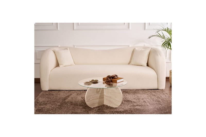 Soffbord Aeris 75 cm med Glasskiva - Travertin / Transparent - Möbler - Bord & matgrupper - Soffbord