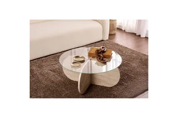 Soffbord Aeris 75 cm med Glasskiva - Travertin / Transparent - Möbler - Bord & matgrupper - Soffbord