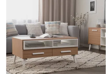 Alloa 100 cm Rektangulärt Soffbord med Lådor i Ljust Trä - Brun - Möbler - Bord & matgrupper - Soffbord