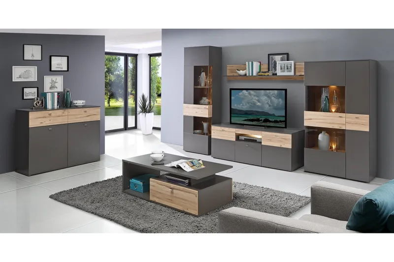 Ameysford Soffbord 120 cm med Förvaring Hylla + Låda - Grå/Brun - Möbler - Bord & matgrupper - Soffbord