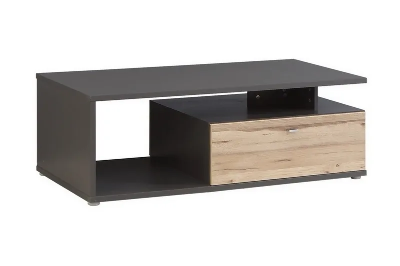 Ameysford Soffbord 120 cm med Förvaring Hylla + Låda, Grå/Brun