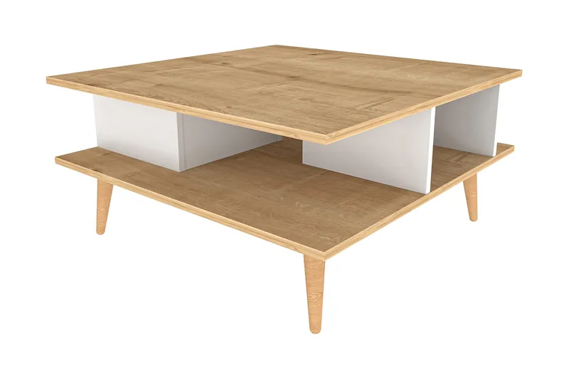 Andifli 89 cm Kvadratiskt Soffbord med Hyllor i Ek, Beige