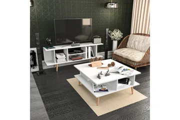 Andifli 89 cm Rektangulärt Soffbord med Hyllor i Målat Trä - Vit - Möbler - Bord & matgrupper - Soffbord