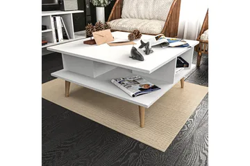 Andifli 89 cm Rektangulärt Soffbord med Hyllor i Målat Trä - Vit - Möbler - Bord & matgrupper - Soffbord