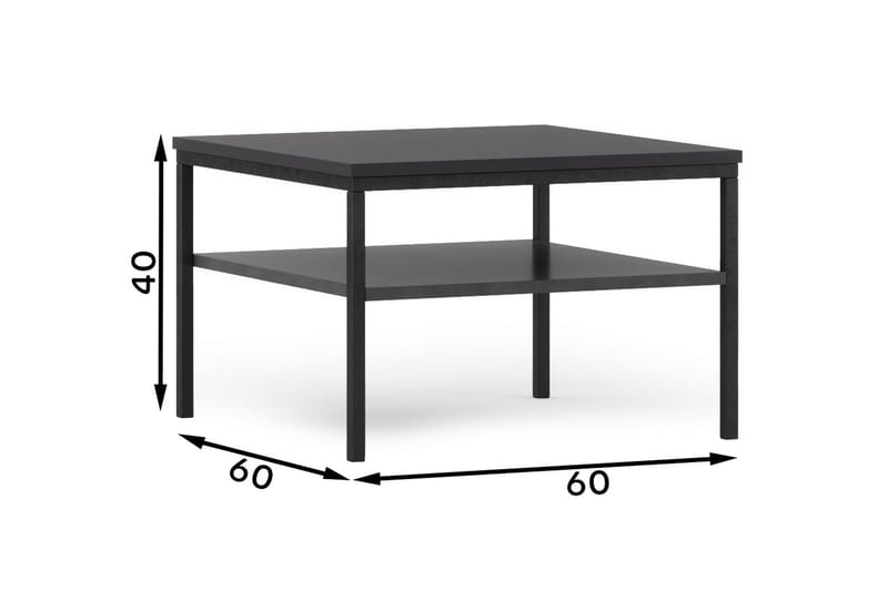 Anjal 60 cm Kvadratiskt Soffbord med Hylla i Målat Trä - Svart - Möbler - Bord & matgrupper - Soffbord