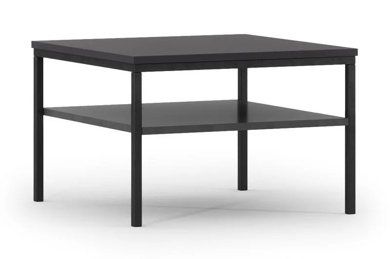Anjal 60 cm Kvadratiskt Soffbord med Hylla i Målat Trä, Svart