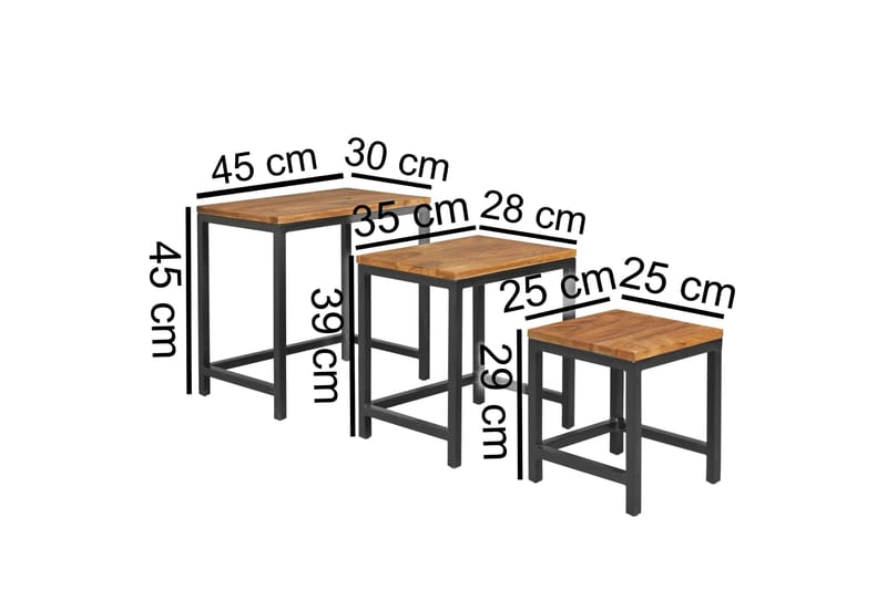 Aranza Satsbord 45 cm 3 Bord - Massivt Trä/Svart - Möbler - Bord & matgrupper - Soffbord