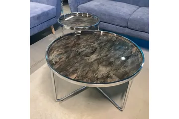 Astor Runt Soffbord i Metall och Glas - Grå - Möbler - Bord & matgrupper - Soffbord