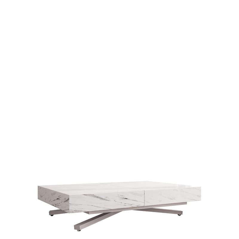 Avendi Soffbord 120 cm, Silver, vit marmor