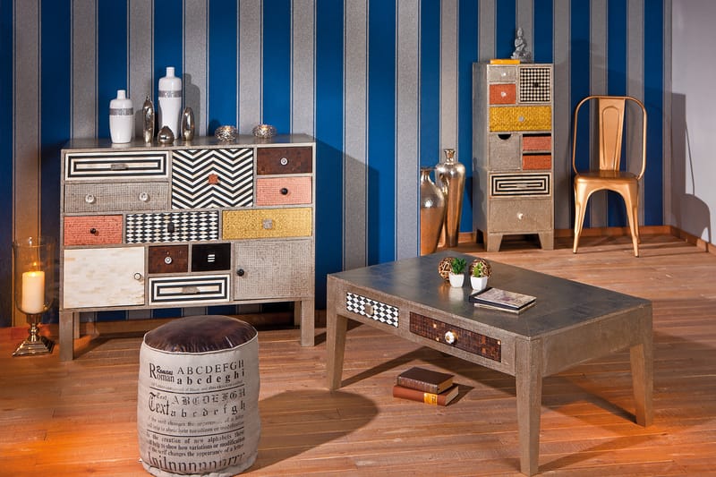 Azalea Soffbord 110 cm med Förvaring Lådor - Mangoträ/Ljusgrå - Soffbord - Soffbord med förvaring
