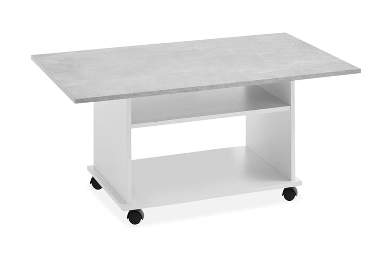 Azur Soffbord 100 cm med Förvaring Hylla på Hjul - Vit/Betonggrå - Möbler - Bord & matgrupper - Soffbord