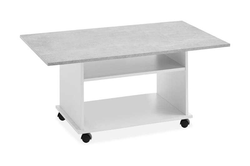 Azur Soffbord 100 cm med Förvaring Hylla på Hjul - Vit/Betonggrå - Soffbord