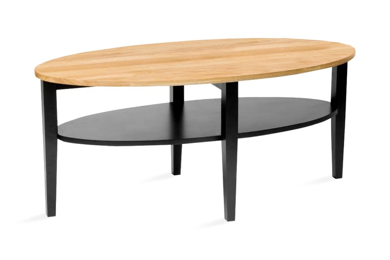 Båstad Soffbord 120 cm Ovalt med Förvaring Hylla - Massiv Ek/Svart - Soffbord med förvaring - Soffbord