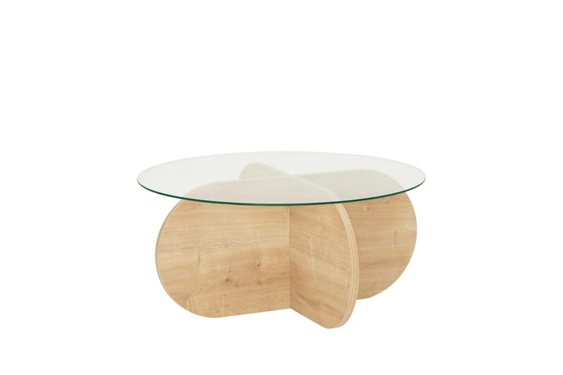 Bengul 75 cm Runt Soffbord i Glas med Träunderrede - Klar - Möbler - Bord & matgrupper - Soffbord