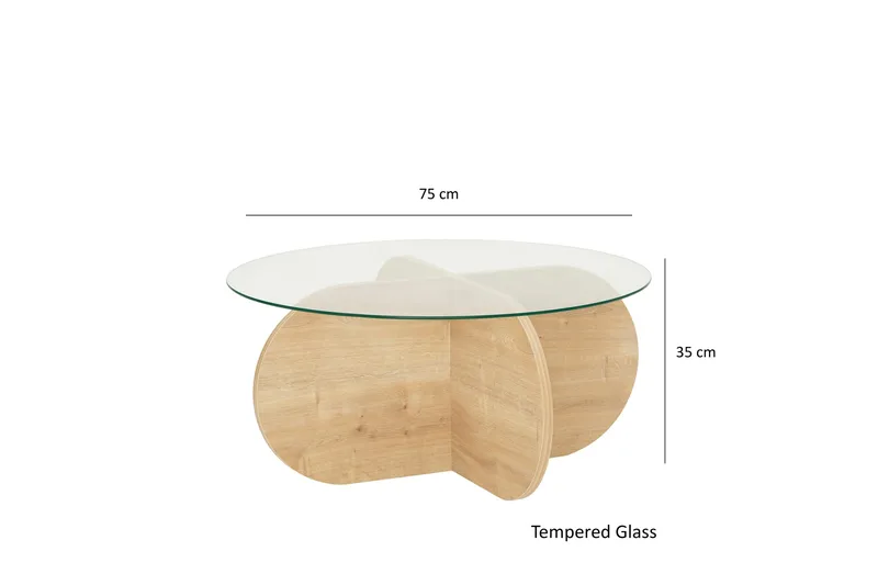 Bengul 75 cm Runt Soffbord i Glas med Träunderrede - Klar - Möbler - Bord & matgrupper - Soffbord
