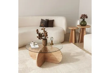 Bengul 75 cm Runt Soffbord i Glas med Träunderrede - Klar - Möbler - Bord & matgrupper - Soffbord