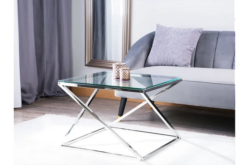 Beverly 60 cm Kvadratiskt Soffbord i Glas och Metall, Transparent