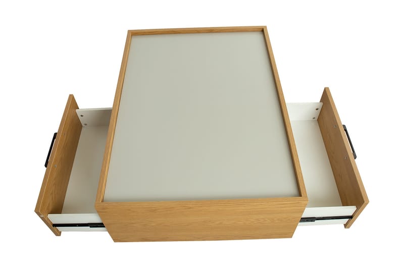Blockley Soffbord 98 cm med Förvaring Lådor + Hyllor - Ekfärg/Grå - Soffbord