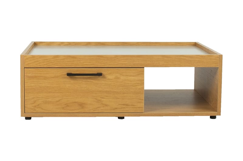 Blockley Soffbord 98 cm med Förvaring Lådor + Hyllor - Ekfärg/Grå - Soffbord