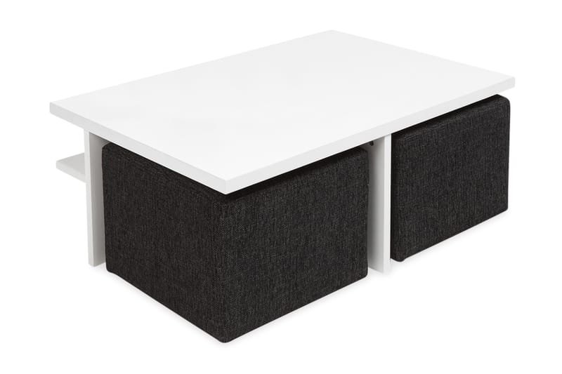 Boxy Soffbord 100 cm med 2 Pallar - Vit/Svart - Soffbord