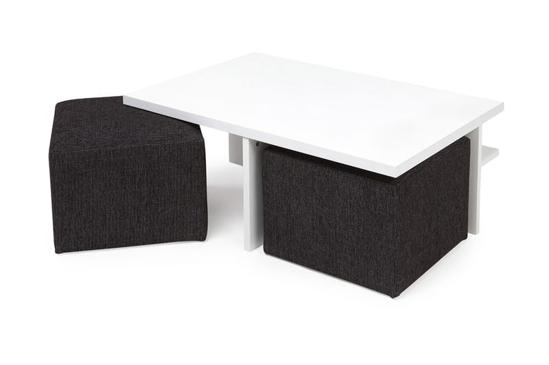 Boxy Soffbord 100 cm med 2 Pallar - Vit/Svart - Soffbord