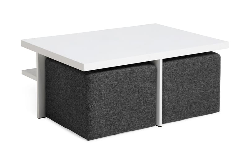 Boxy Soffbord 100 cm med 2 Pallar - Vit/Mörkgrå - Soffbord