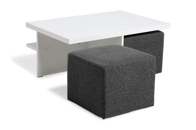 Boxy Soffbord 100 cm med 2 Pallar - Vit/Mörkgrå - Soffbord