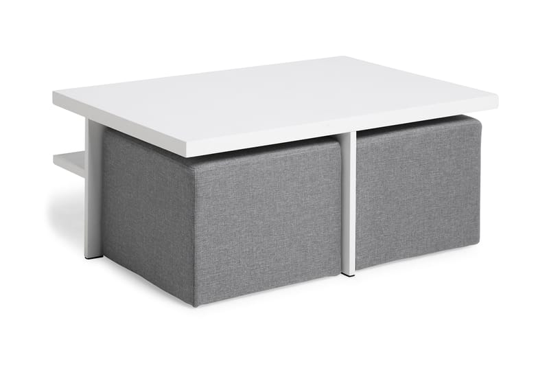 Boxy Soffbord 100 cm med 2 Pallar - Vit/Ljusgrå - Soffbord