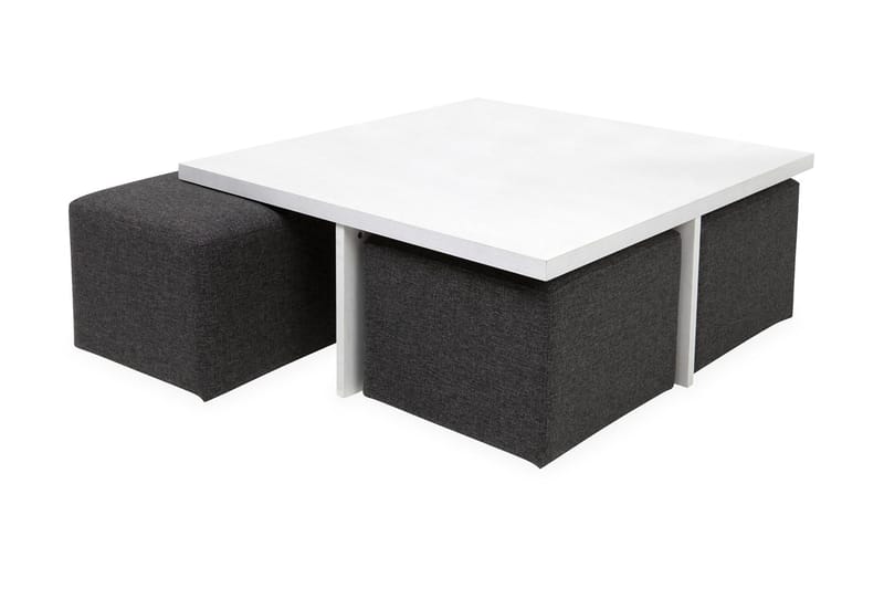 Boxy Soffbord 100 cm med 4 Pallar - Vit/Mörkgrå - Soffbord