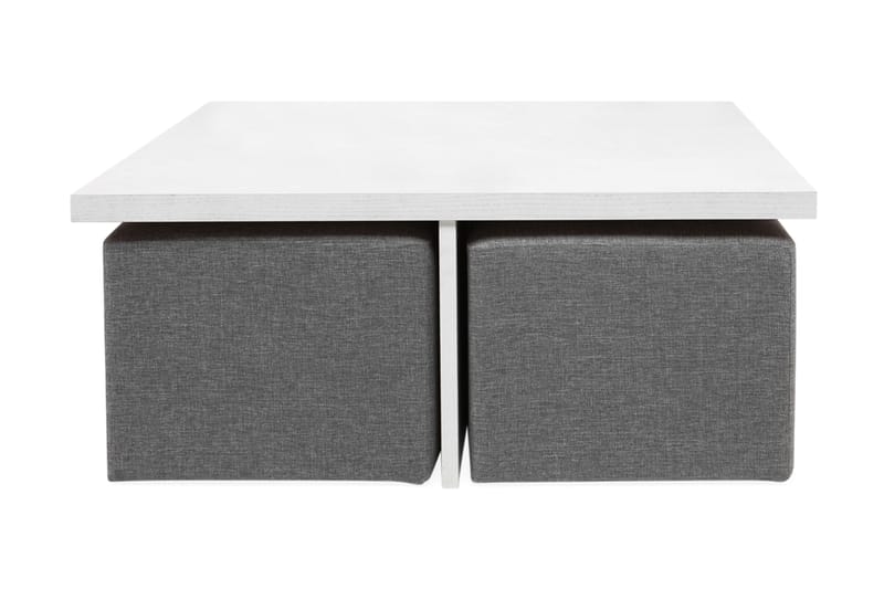 Boxy Soffbord 100 cm med 4 Pallar - Vit/Ljusgrå - Soffbord