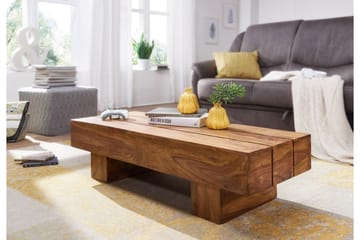 Brano 120 cm Rektangulärt Soffbord i Massivt Trä med Massiv Balkdesign - Brun - Möbler - Bord & matgrupper - Soffbord