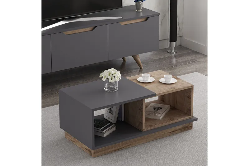 Broceni Soffbord 90 cm med Förvaring Hyllor - Antracit/Natur - Möbler - Bord & matgrupper - Soffbord