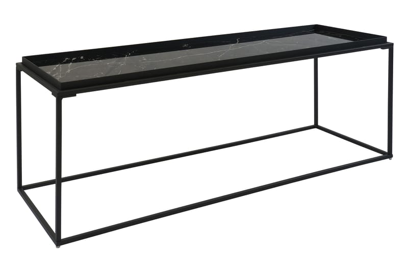 Burwick Soffbord 122 cm Marmormönster - Glas/Svart - Soffbord