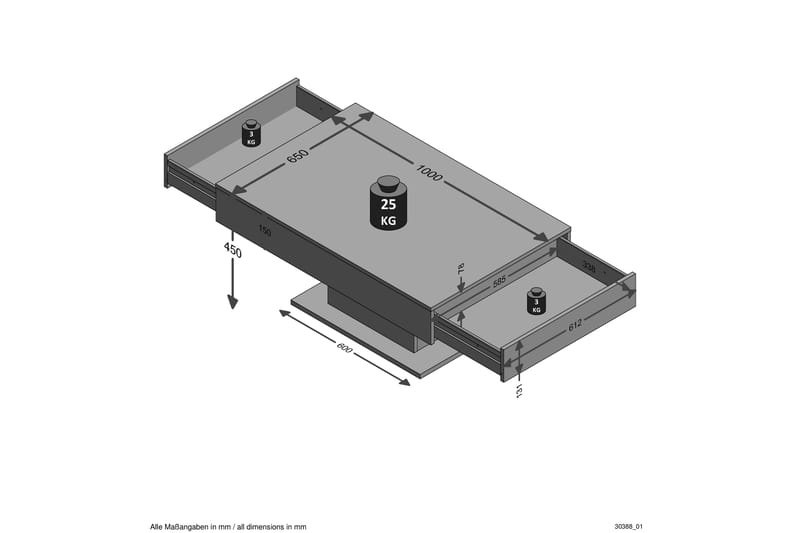 Chriest Soffbord 100 cm med Förvaring 2 Lådor - Brun - Soffbord