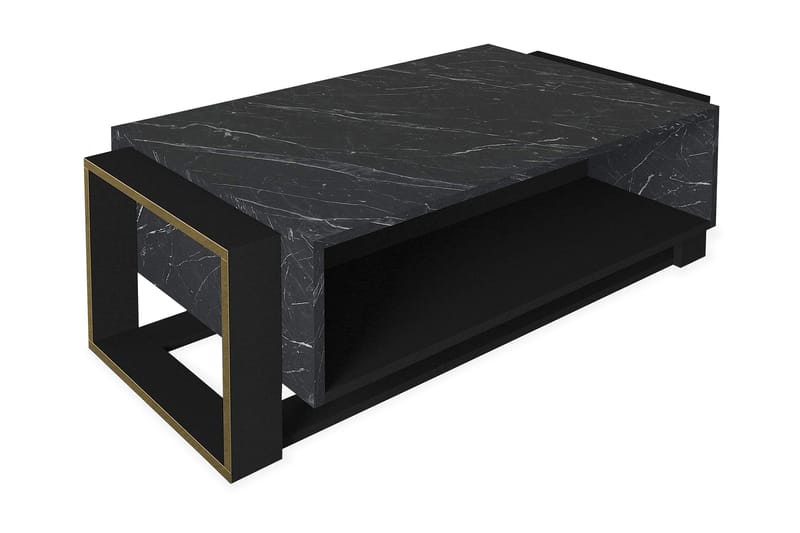 Cilan Soffbord 106 cm Marmormönster med Förvaring Hyllor - Svart/Guld - Soffbord