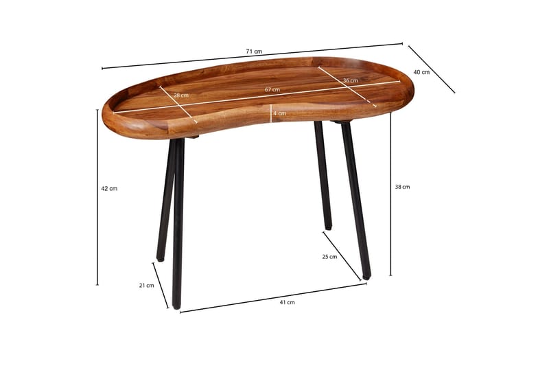 Cindal 71 cm Ovalt Soffbord med Upphöjd Kant i Valnöt - Brun - Möbler - Bord & matgrupper - Soffbord