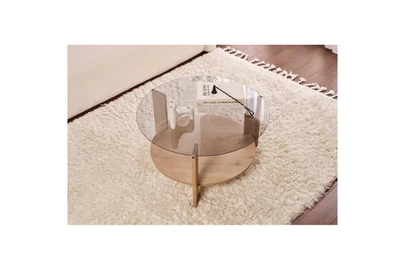 Soffbord Clara 75 cm med Glasskiva - Safir Ek / Rök - Möbler - Bord & matgrupper - Soffbord