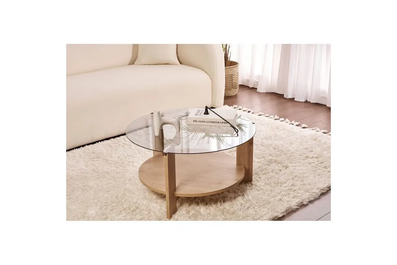 Soffbord Clara 75 cm med Glasskiva - Safir Ek / Rök - Möbler - Bord & matgrupper - Soffbord