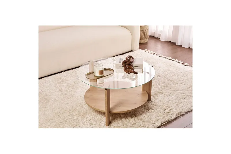 Soffbord Clara 75 cm med Glasskiva - Safir Ek / Transparent - Möbler - Bord & matgrupper - Soffbord