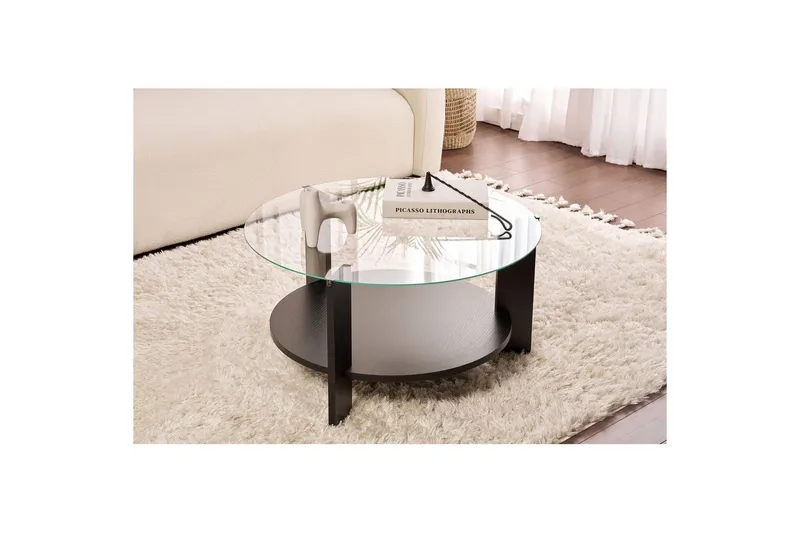 Soffbord Clara 75 cm med Glasskiva - Trä Svart / Transparent - Möbler - Bord & matgrupper - Soffbord