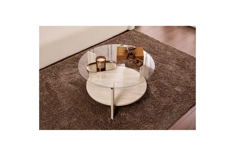 Soffbord Clara 75 cm med Glasskiva - Travertin / Transparent - Möbler - Bord & matgrupper - Soffbord