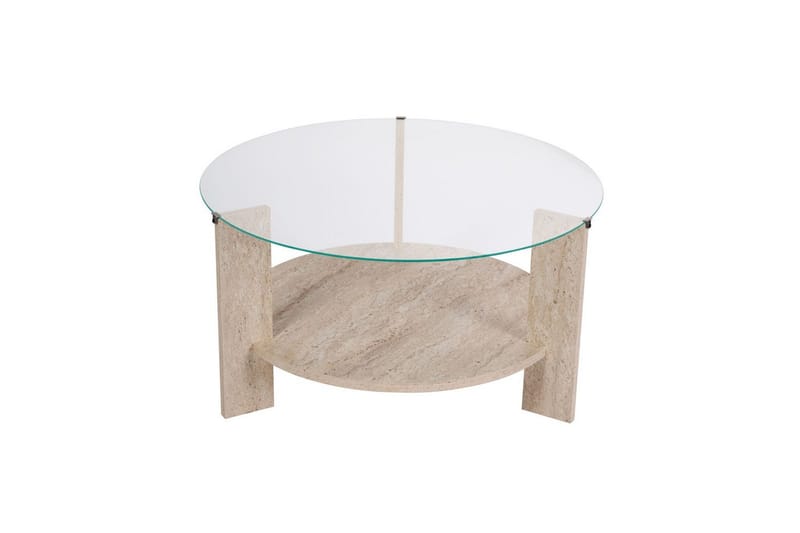 Soffbord Clara 75 cm med Glasskiva - Travertin / Transparent - Möbler - Bord & matgrupper - Soffbord