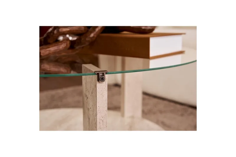 Soffbord Clara 75 cm med Glasskiva - Travertin / Transparent - Möbler - Bord & matgrupper - Soffbord