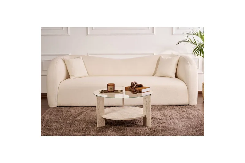 Soffbord Clara 75 cm med Glasskiva - Travertin / Transparent - Möbler - Bord & matgrupper - Soffbord