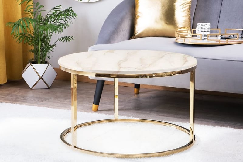 Coralla Soffbord 70 cm Runt Marmormönster - Vit/Guld - Möbler - Bord & matgrupper - Soffbord