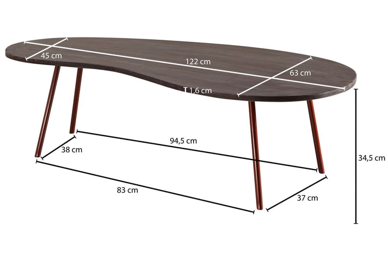 Corkrean Soffbord 122 cm Njurformat - Massivt Trä/Mörkgrå/Koppar - Möbler - Bord & matgrupper - Soffbord