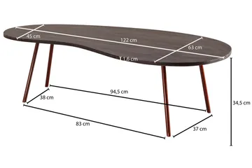 Corkrean Soffbord 122 cm Njurformat - Massivt Trä/Mörkgrå/Koppar - Möbler - Bord & matgrupper - Soffbord
