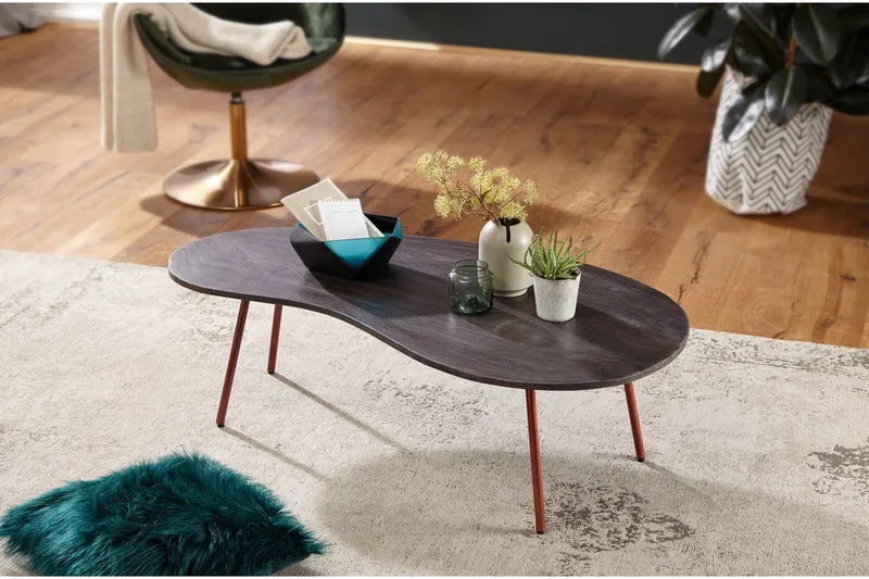 Corkrean Soffbord 122 cm Njurformat - Massivt Trä/Mörkgrå/Koppar - Möbler - Bord & matgrupper - Soffbord